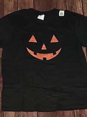 Kids Black Halloween Pumpkin Face Tee